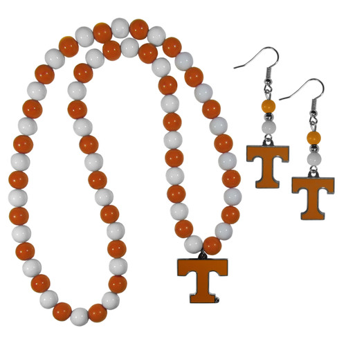 Tennessee Volunteers Fan Bead Earrings and Necklace Set