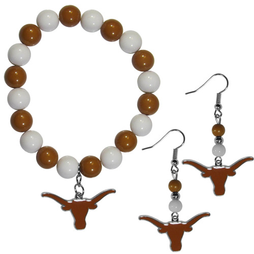 Texas Longhorns Fan Bead Earrings and Bracelet Set