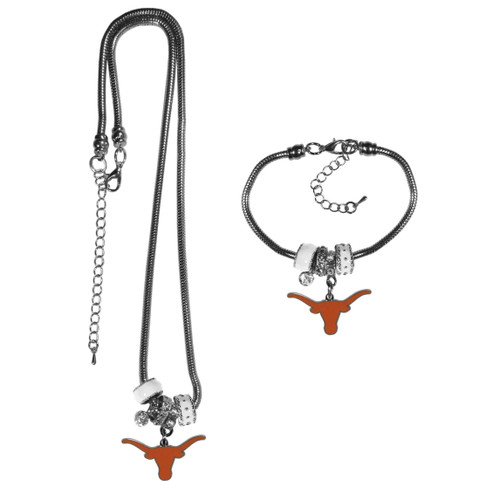 Texas Longhorns Euro Bead Necklace and Bracelet Set