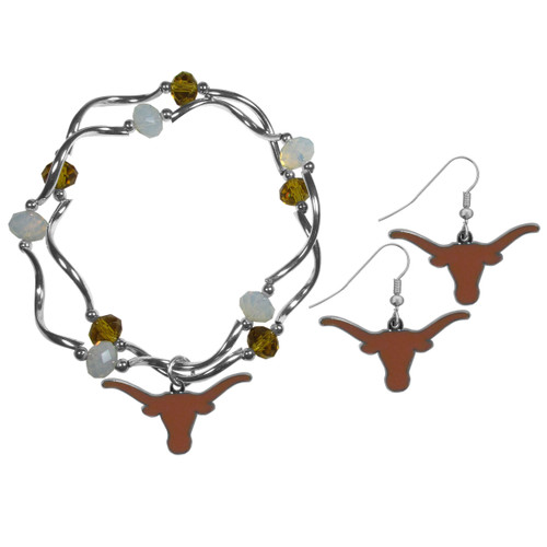Texas Longhorns Dangle Earrings and Crystal Bead Bracelet Set