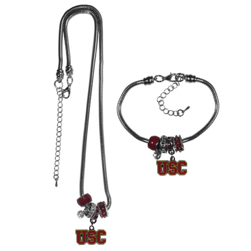 USC Trojans Euro Bead Necklace and Bracelet Set