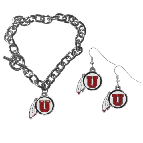 Utah Utes Chain Bracelet and Dangle Earring Set