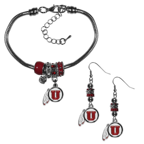 Utah Utes Euro Bead Earrings and Bracelet Set