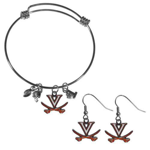 Virginia Cavaliers Dangle Earrings and Charm Bangle Bracelet Set
