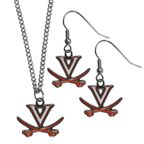 Virginia Cavaliers Dangle Earrings and Chain Necklace Set