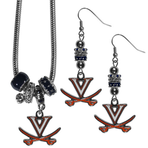 Virginia Cavaliers Euro Bead Earrings and Necklace Set