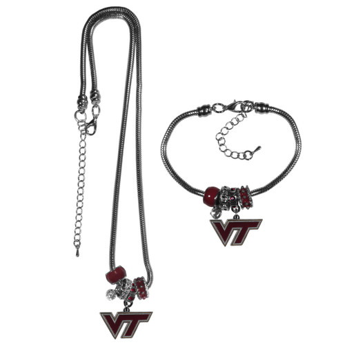 Virginia Tech Hokies Euro Bead Necklace and Bracelet Set