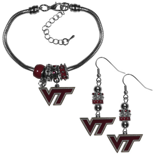 Virginia Tech Hokies Euro Bead Earrings and Bracelet Set