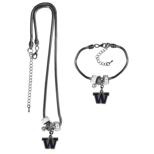 Washington Huskies Euro Bead Necklace and Bracelet Set