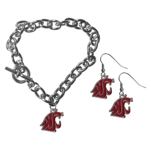 Washington St. Cougars Chain Bracelet and Dangle Earring Set