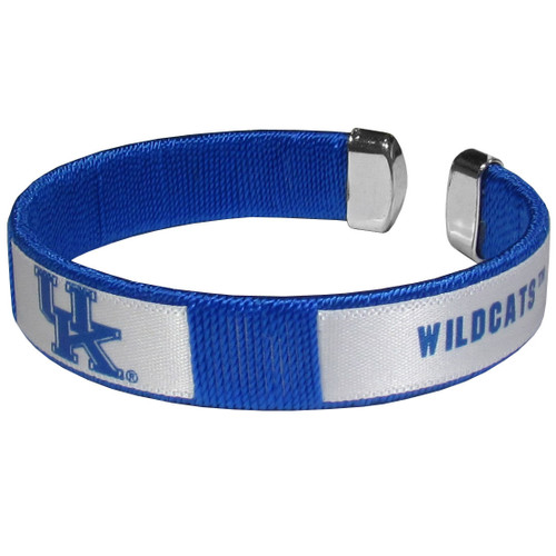 Our Fan Bracelet is a one size fits all string cuff bracelets with a screen printed ribbon with the team Kentucky Wildcats name and logo.