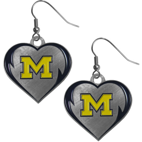 Michigan Wolverines Heart Dangle Earrings