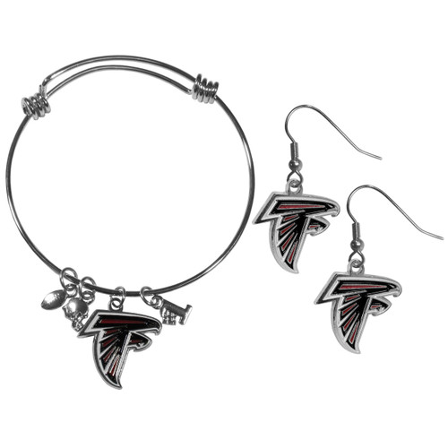 Atlanta Falcons Dangle Earrings and Charm Bangle Bracelet Set