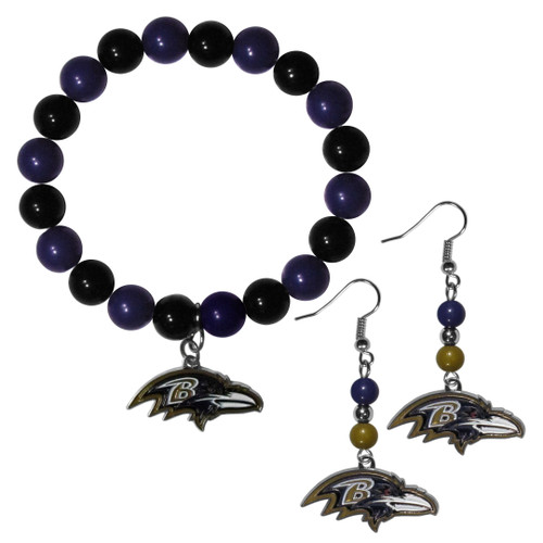 Baltimore Ravens Fan Bead Earrings and Bracelet Set