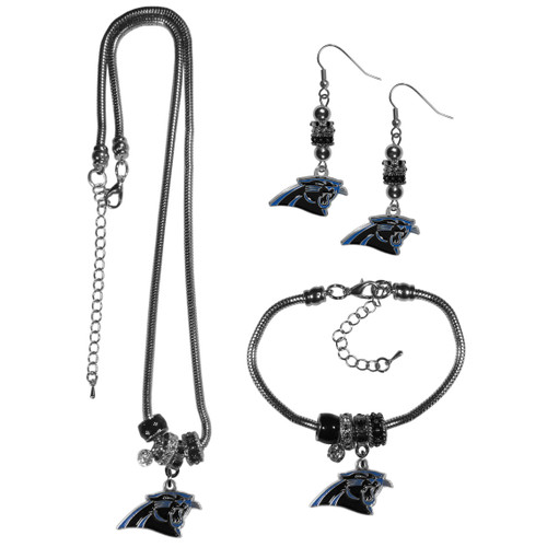 Carolina Panthers Euro Bead Jewelry 3 piece Set