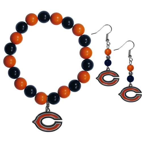 Chicago Bears Fan Bead Earrings and Bracelet Set