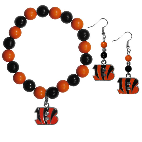 Cincinnati Bengals Fan Bead Earrings and Bracelet Set