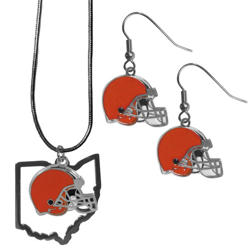 Cleveland Browns Dangle Earrings and State Necklace Set