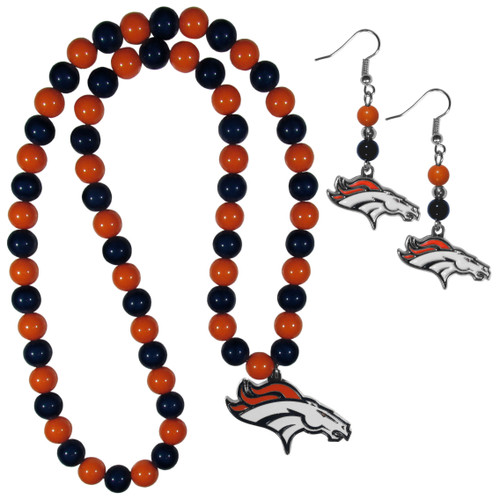 Denver Broncos Fan Bead Earrings and Necklace Set