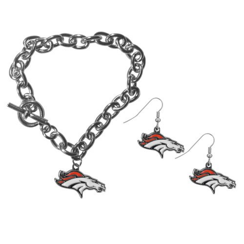 Denver Broncos Chain Bracelet and Dangle Earring Set