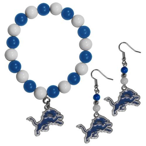 Detroit Lions Fan Bead Earrings and Bracelet Set