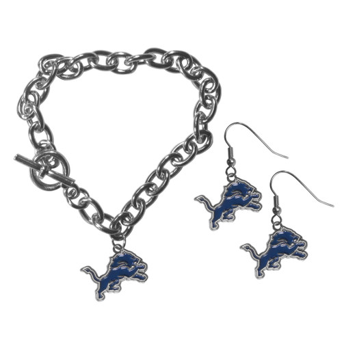 Detroit Lions Chain Bracelet and Dangle Earring Set