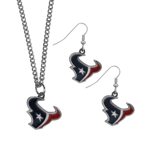 Houston Texans Dangle Earrings and Chain Necklace Set