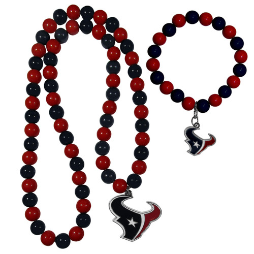 Houston Texans Fan Bead Necklace and Bracelet Set