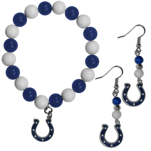 Indianapolis Colts Fan Bead Earrings and Bracelet Set