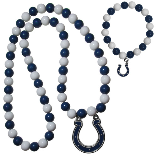 Indianapolis Colts Fan Bead Necklace and Bracelet Set
