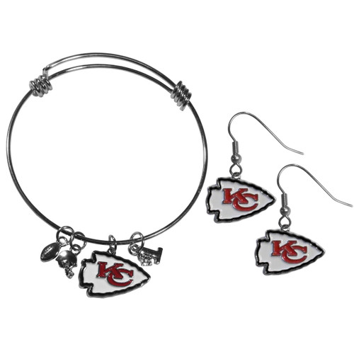 Kansas City Chiefs Dangle Earrings and Charm Bangle Bracelet Set