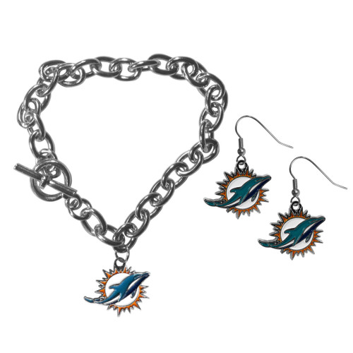 Miami Dolphins Chain Bracelet and Dangle Earring Set