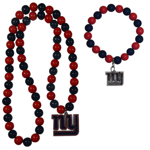 New York Giants Fan Bead Necklace and Bracelet Set