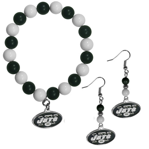 New York Jets Fan Bead Earrings and Bracelet Set