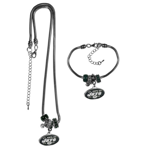 New York Jets Euro Bead Necklace and Bracelet Set