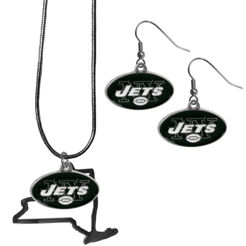 New York Jets Dangle Earrings and State Necklace Set