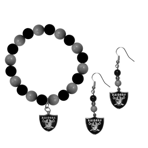 Las Vegas Raiders Fan Bead Earrings and Bracelet Set