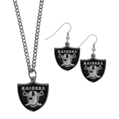 Las Vegas Raiders Dangle Earrings and Chain Necklace Set