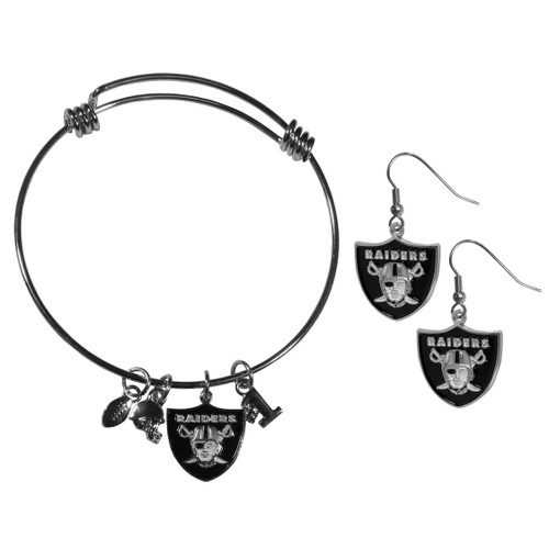 Las Vegas Raiders Dangle Earrings and Charm Bangle Bracelet Set