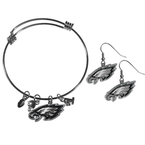 Philadelphia Eagles Dangle Earrings and Charm Bangle Bracelet Set