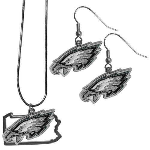 Philadelphia Eagles Dangle Earrings and State Necklace Set