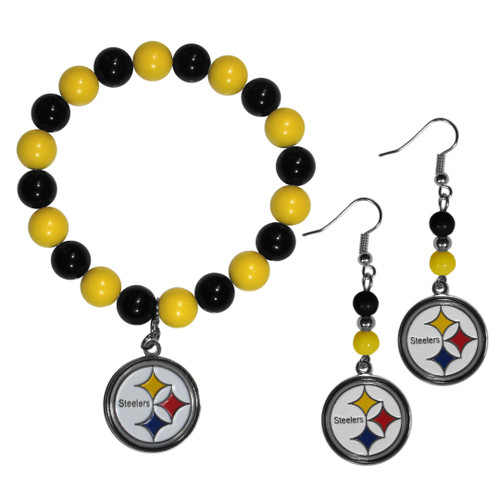 Pittsburgh Steelers Fan Bead Earrings and Bracelet Set