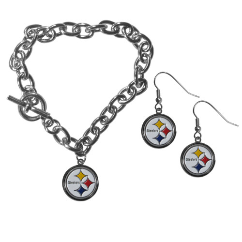 Pittsburgh Steelers Chain Bracelet and Dangle Earring Set