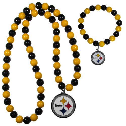 Pittsburgh Steelers Fan Bead Necklace and Bracelet Set
