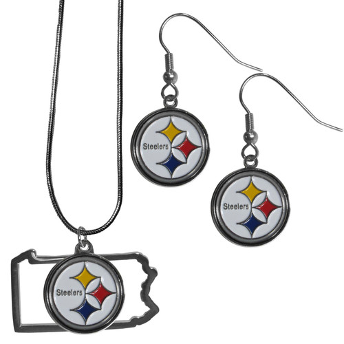 Pittsburgh Steelers Dangle Earrings and State Necklace Set