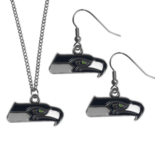 Seattle Seahawks Dangle Earrings and Chain Necklace Set