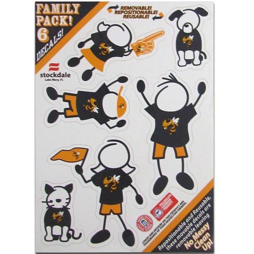 Show off your team pride with our Georgia Tech Yellow Jackets family automotive decals. The set includes 6 individual family themed decals that each feature the team logo. The 5 x 7 inch decal set is made of outdoor rated, repositionable vinyl for durability and easy application.