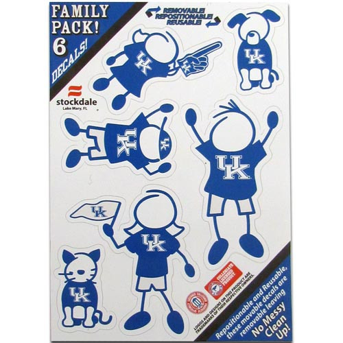 Show off your team pride with our Kentucky Wildcats family automotive decals. The set includes 6 individual family themed decals that each feature the team logo. The 5 x 7 inch decal set is made of outdoor rated, repositionable vinyl for durability and easy application.