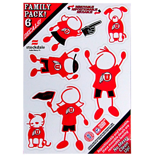 Show off your team pride with our Utah Utes family automotive decals. The set includes 6 individual family themed decals that each feature the team logo. The 5 x 7 inch decal set is made of outdoor rated, repositionable vinyl for durability and easy application.
