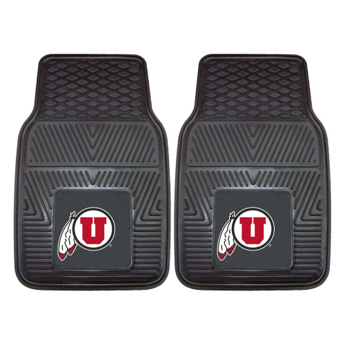 University of Utah - Utah Utes 2-pc Vinyl Car Mat Set Circle & Feather Logo Black